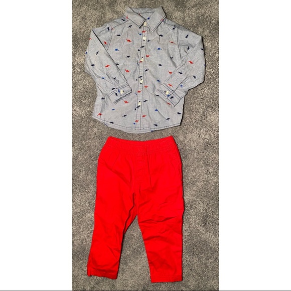 Carter’s Dinosaur Print Button Down with Red Pants outfit - Picture 2 of 7